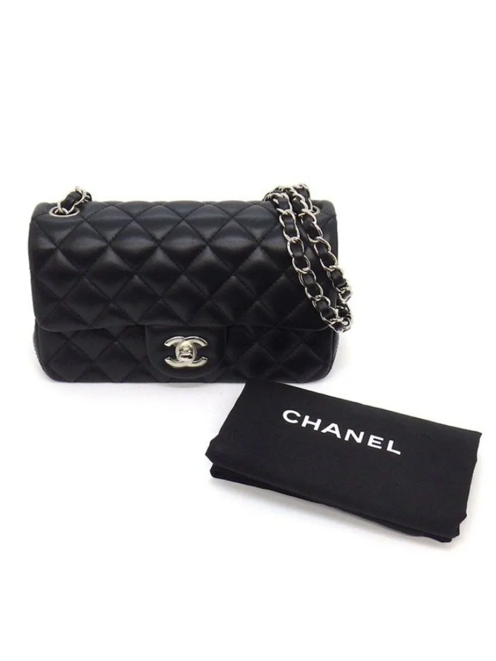 Chanel Shoulder Bag Quilted 20 Mini Classic Black Lambskin Silver